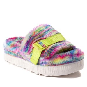 New! UGG Fluffita Pixelate Multicolor Slide Platform Slippers / Sandals. Sz 6